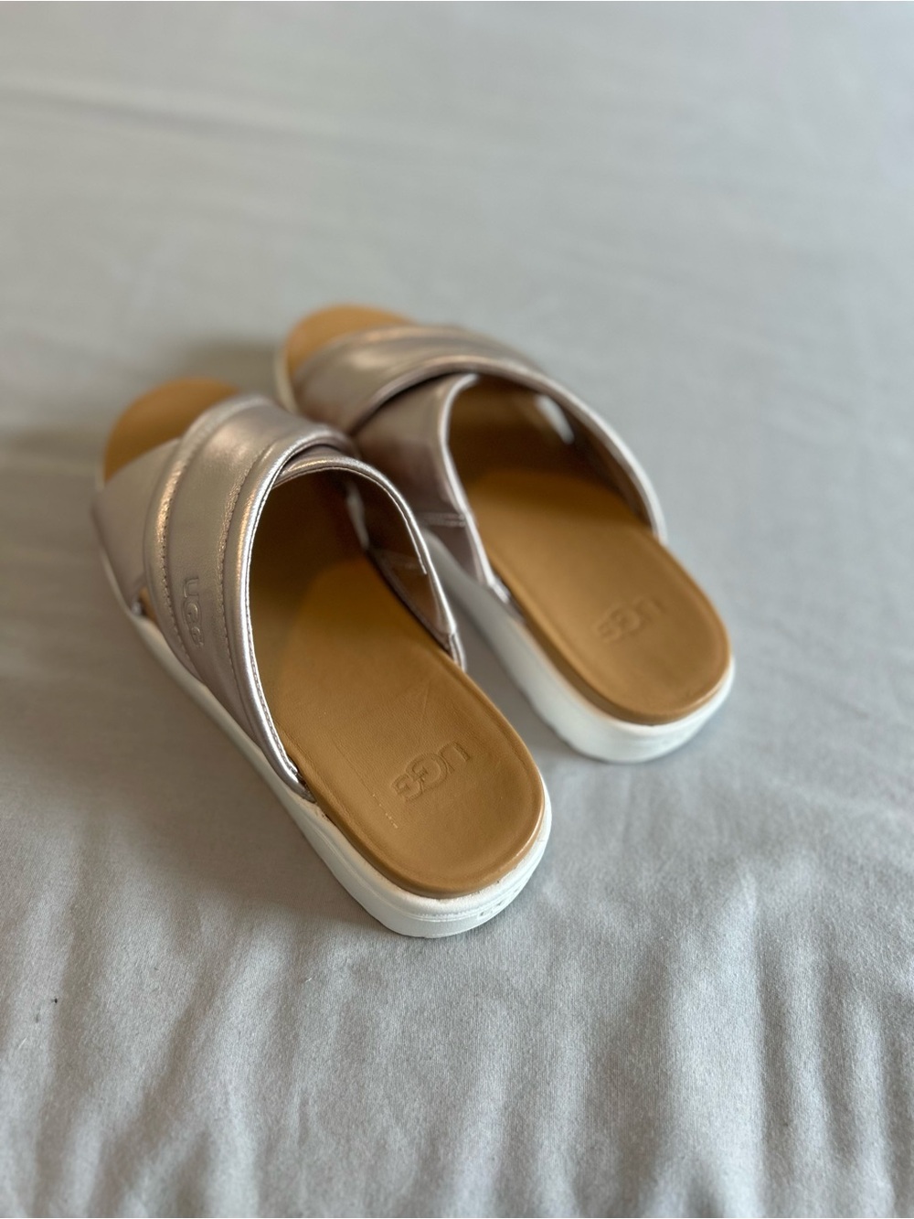 UGG Women’s Metallic Rose Gold Cross-Band Slide Sandals size 5 - Picture 4 of 6